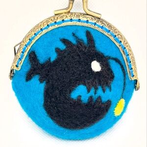 Handcrafted Angler Fish Blue Felt Coin Purse